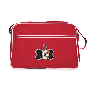 Cheerful Dog Motif Bone Pendant - Retro Bag - red/white - Front