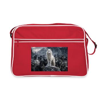 Loup blanc en tête de meute enneigée - Sac Retro - rouge/blanc - Devant