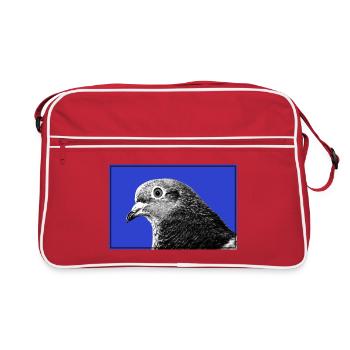 Taubenporträt auf Electric Blue - Retro Tasche - Rot/Weiß - Vorne
