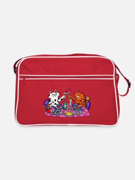 Cat Dinner Party Evening Splendour - Retro Bag - red/white - Front