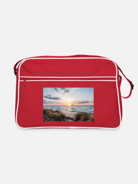 Coucher de soleil sur la plage de dunes - Sac Retro - rouge/blanc - Devant