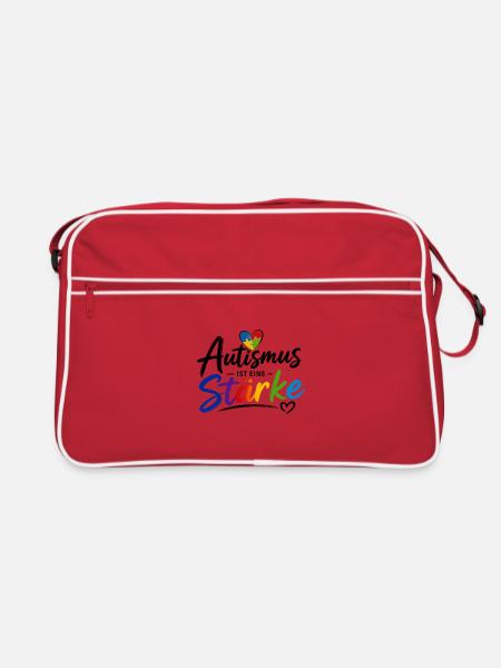 Autismus ist eine Stärke  - Retro Tasche - Rot/Weiß - Vorne