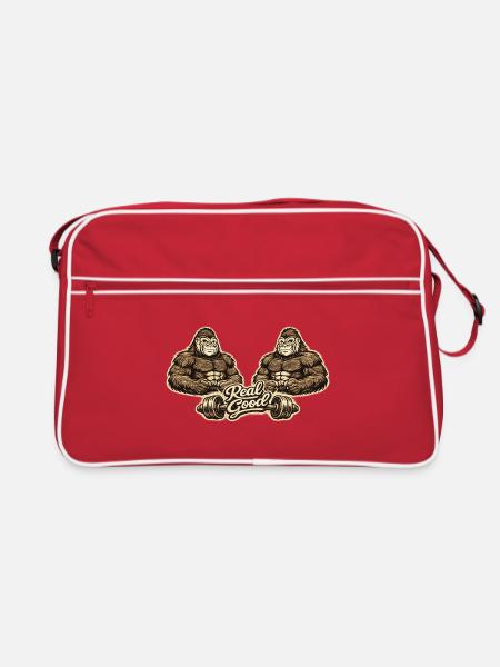 Doppelgorilla Kraftduo Fitness - Retro Tasche - Rot/Weiß - Vorne
