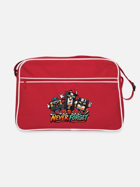 Retro-80er-Jahre-VHS-Kassetten-Floppy Vintage-T-Shirt - Retro Tasche - Rot/Weiß