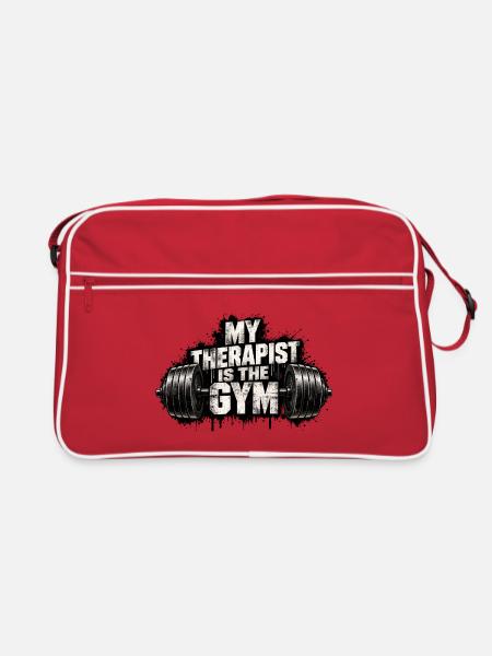 Mein Therapeut ist das Fitnessstudio - Retro Tasche - Rot/Weiß