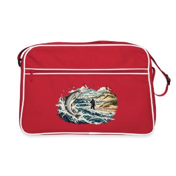 Nordseehecht Sprung am Küstenstrand - Retro Tasche - Rot/Weiß - Vorne