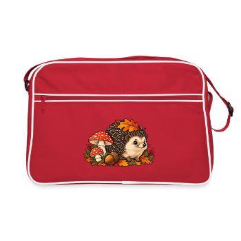 Herbstiger Igel mit Pilzen und Blättern - Retro Tasche - Rot/Weiß - Vorne
