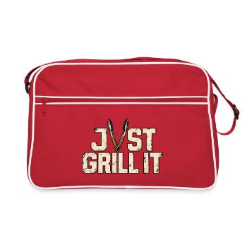 Just Grill It – Lustiges Grillmeister BBQ Motiv - Retro Tasche - Rot/Weiß - Vorne