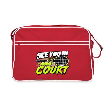 Lustiges Tennis Wir sehen uns auf dem Feld Spieler-Liebhaberkunst - Retro Tasche - Rot/Weiß - Vorne