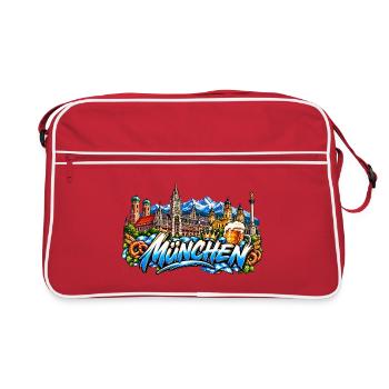 München Collage Bier Skyline König - Retro Tasche - Rot/Weiß - Vorne