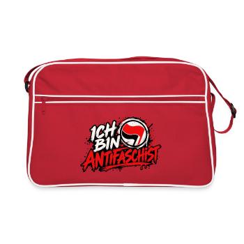 Ich bin Antifaschist Flaggen-Statement - Retro Tasche - Rot/Weiß - Vorne