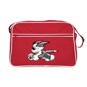 Bearded Collie- Beardie Power - Herding dog - Retro Bag - red/white - Front