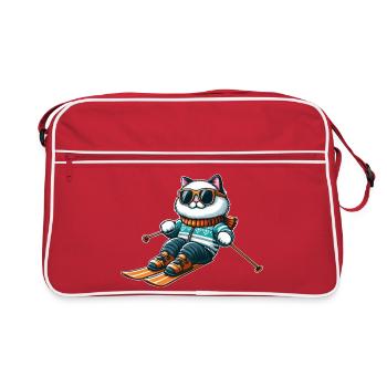 Ragdoll Katze beim Skifahren - Winterfreuden - Retro Tasche - Rot/Weiß - Vorne