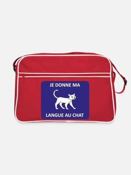 Ich gebe der Katze meine Zunge - Retro Tasche - Rot/Weiß - Vorne