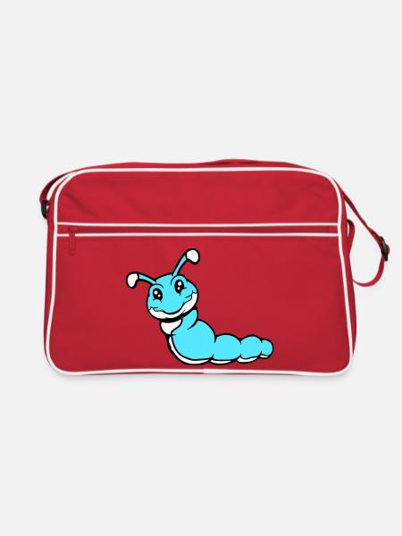 Raupe süß lieb kleine lächelt freundlich glücklich - Retro Tasche - Rot/Weiß - Vorne