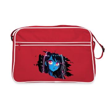 Neon Anime Girl with Glowing Eyes - Retro Bag - red/white - Front