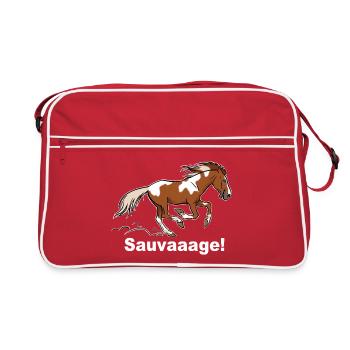 Elster Wildpferd (für dunkle Texile) - Retro Tasche - Rot/Weiß - Vorne