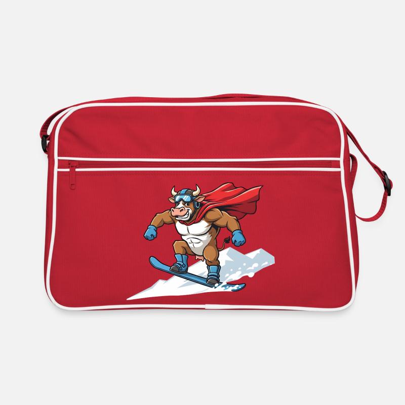 Snowboardender Super Stier Im Schnee Retro Tasche