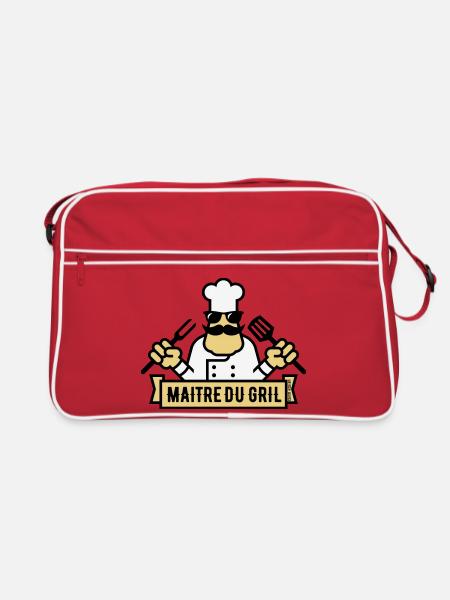 Maître Du Gril (Griller / Barbecue / BBQ / 3C) - Sac Retro - rouge/blanc - Devant