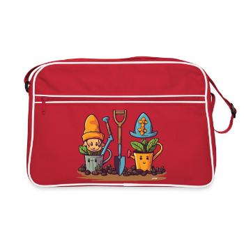 Gartenfreunde: Gnome in Töpfen - Retro Tasche - Rot/Weiß - Vorne