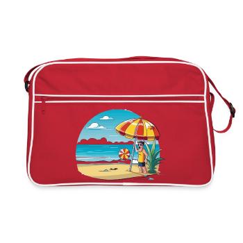 Beach vacation cartoon with umbrella - Retro Bag - red/white - Front