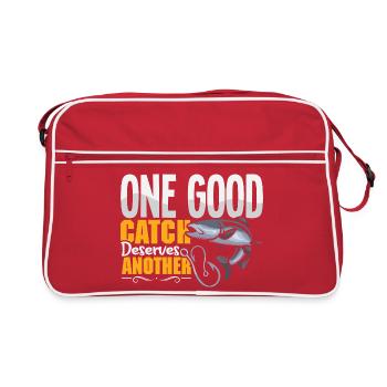 Angeln Angler Fische Fischer Sprüche Petri Heil - Retro Tasche - Rot/Weiß - Vorne