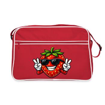 Dessin dessiné cartoon fraise paix Été Fruits - Sac Retro - rouge/blanc - Devant