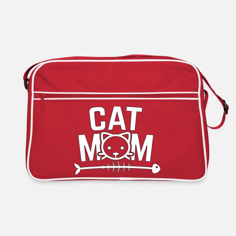 T-shirt Cat Mum - Sac Retro - rouge/blanc