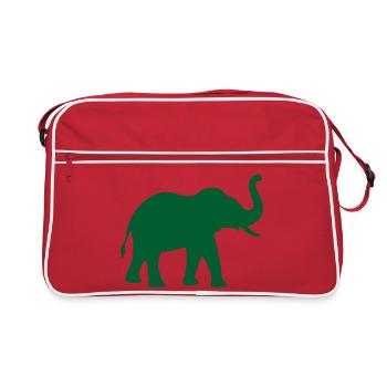Elephant silhouette in green - Retro Bag - red/white - Front