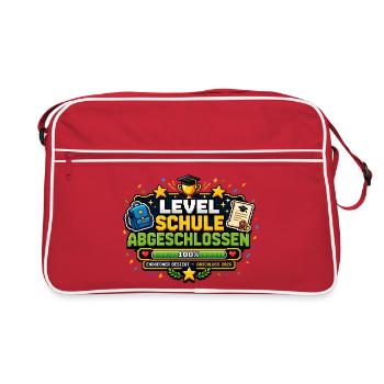 Level Schule abgeschlossen – Abschluss 2026 - Retro Tasche - Rot/Weiß - Vorne