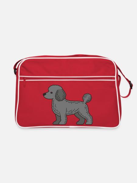 Pudel Silhouette Grau - Retro Tasche - Rot/Weiß