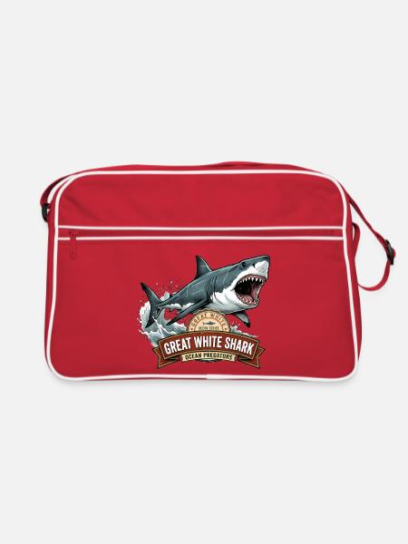 Weißer Hai/menschenfressender Hai - Retro Tasche - Rot/Weiß