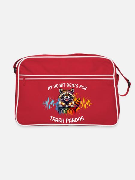 Waschbär Herzlinie - Retro Tasche - Rot/Weiß