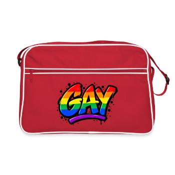 Gay - Schwul - Lesbisch - Regenbogenfarben - LGBT - Retro Tasche - Rot/Weiß - Vorne