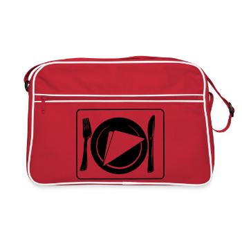 Couteau et fourchette sur napperon avec assiette et serviette - Sac Retro - rouge/blanc - Devant