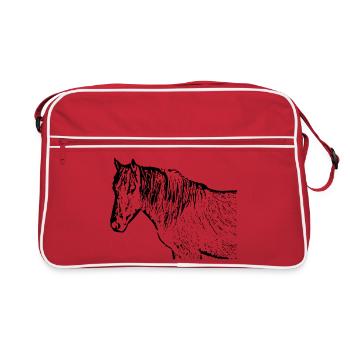 Horses T-shirt Gift Rider - Retro Bag - red/white - Front