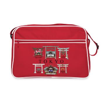 Tokyo Japan Hand Drawing Shrines in Tokyo Torii - Retro Bag - red/white - Front