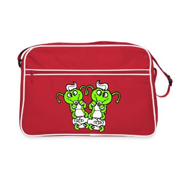 2 chenilles bébé hochet couche tétine enfant né - Sac Retro - rouge/blanc - Devant