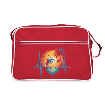 Dolphins and sunset scene - Retro Bag - red/white - Front