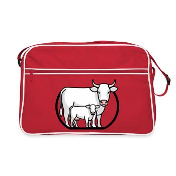 Cow with Calf – Minimalist Farm Art - Retro Bag - red/white - Front