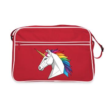 Geometric Unicorn with Rainbow - Retro Bag - red/white - Front