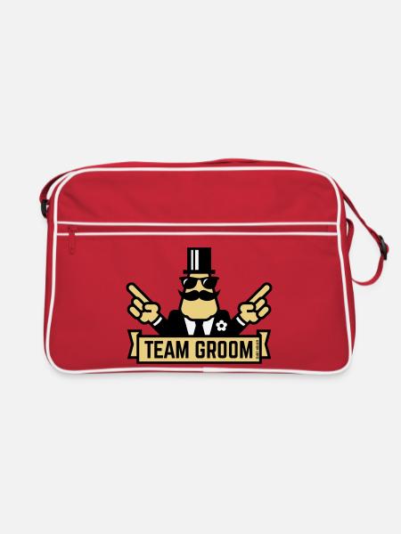 Teambräutigam (Junggesellenabschied mit dem Zeigen 3C) - Retro Tasche - Rot/Weiß - Vorne