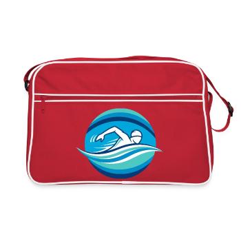Crawl Swimmer Sport Swimming Motif – Wave Logo - Retro Bag - red/white - Front