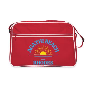 Agathi Beach Rhodes Sonnenaufgang - Retro Tasche - Rot/Weiß - Vorne