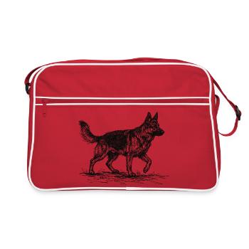 German Shepherd Sketch – German Shepherd Design - Retro Bag - red/white - Front