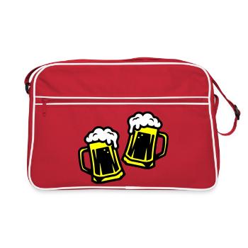 Bier Anstoßen Saufen - Retro Tasche - Rot/Weiß - Vorne