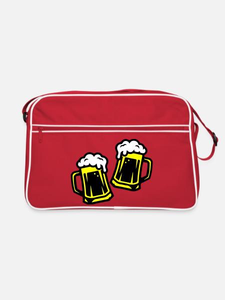Bier Anstoßen Saufen - Retro Tasche - Rot/Weiß - Vorne