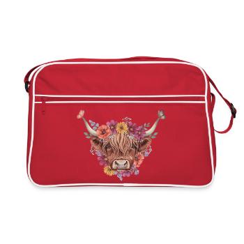 Flower Wreath Cow Head Illustration - Retro Bag - red/white - Front