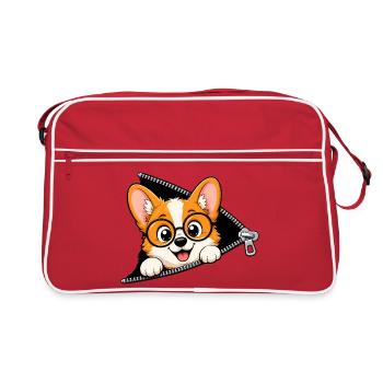 Corgi Dog Zipper - Retro Bag - red/white - Front