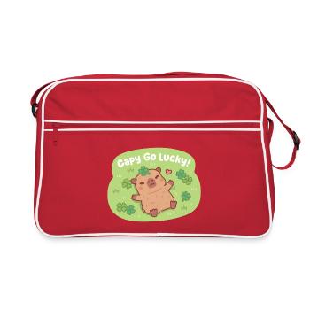 Niedlicher Capy Go Lucky Capybara Vierblattklee-Patch - Retro Tasche - Rot/Weiß - Vorne